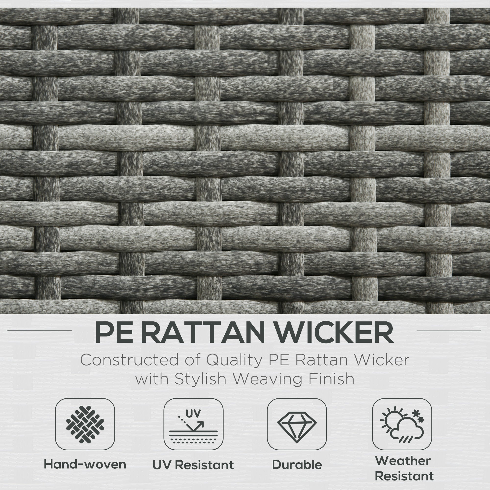 Outsunny 3 Pieces PE Rattan Garden Furniture Set with 10 cm Thick Cushions, 4 Seater Garden Corner Sofa Set with Glass Top Coffee Table, Outdoor Furniture for Patio, Porch, Grey