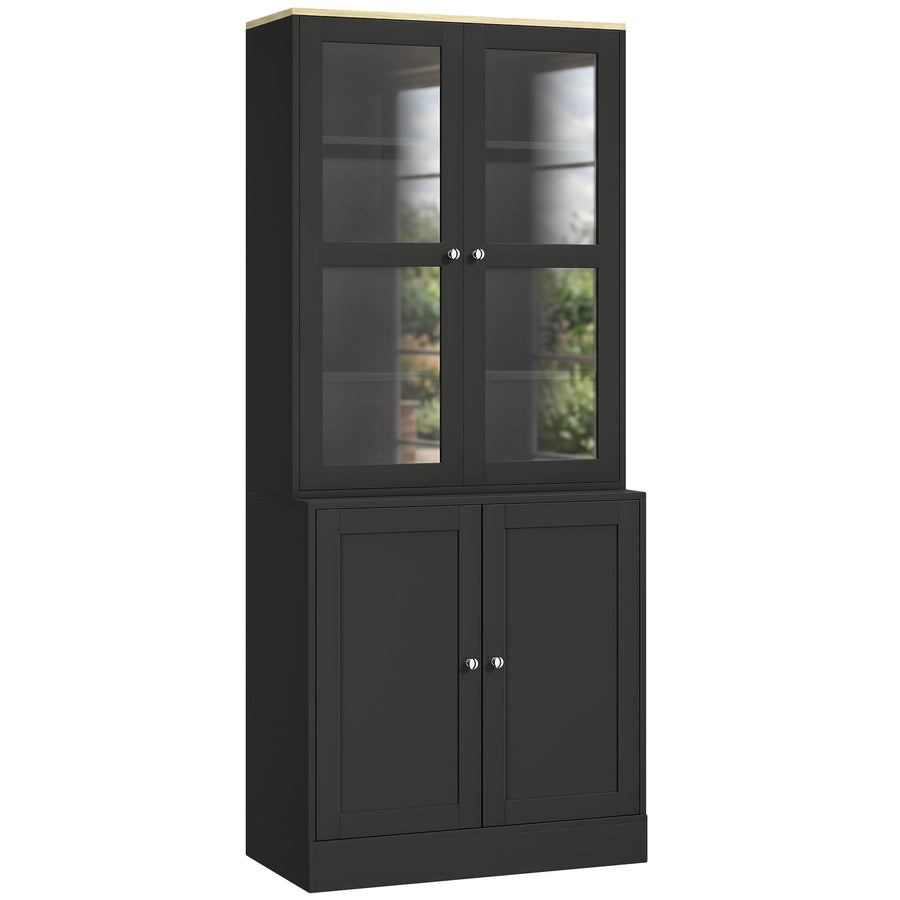 HOMCOM Modern Bookcase Display Storage Unit with Glass Doors Adjustable Shelves, Black