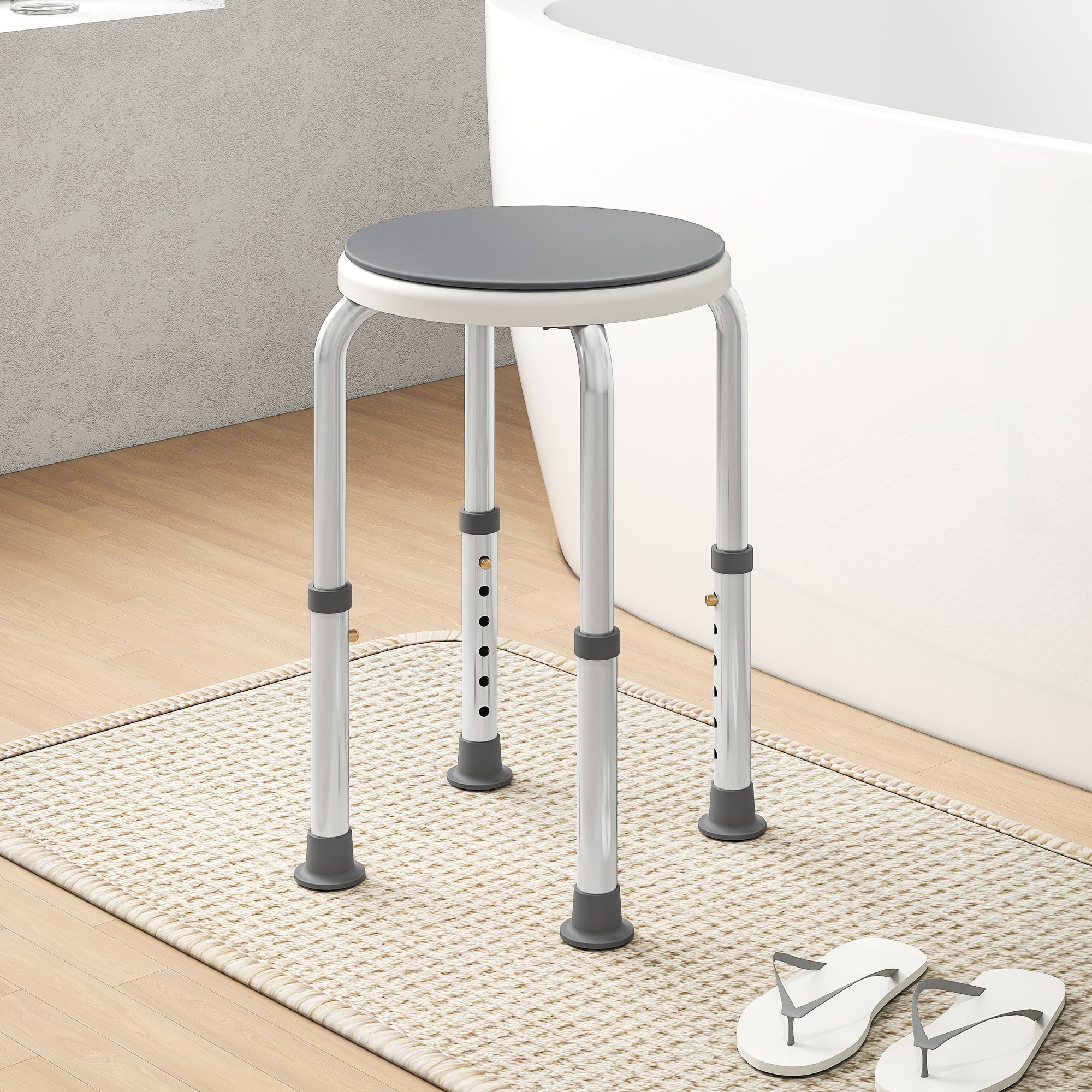 HOMCOM 360° Swivel Shower Chair, Height Adjustable Aluminium Shower Stool with Non-Slip Feet for Disabled, Elderly, Grey