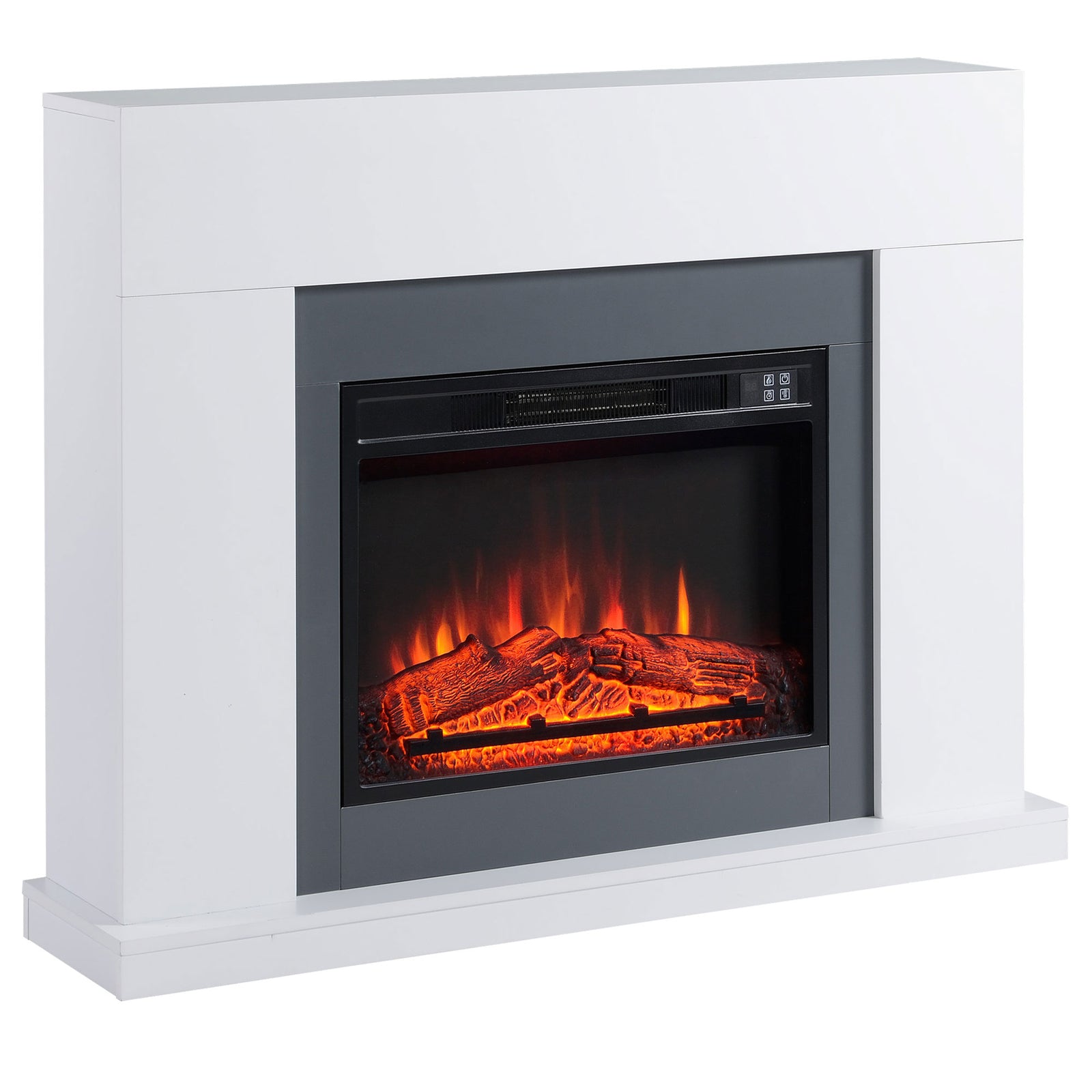 HOMCOM 44" Electric Fireplace Suite with Remote Control, 2000W Freestanding Fireplace Heater with LED Flame Effect, Overheat Protection, 7-Day Programmable Timer, White