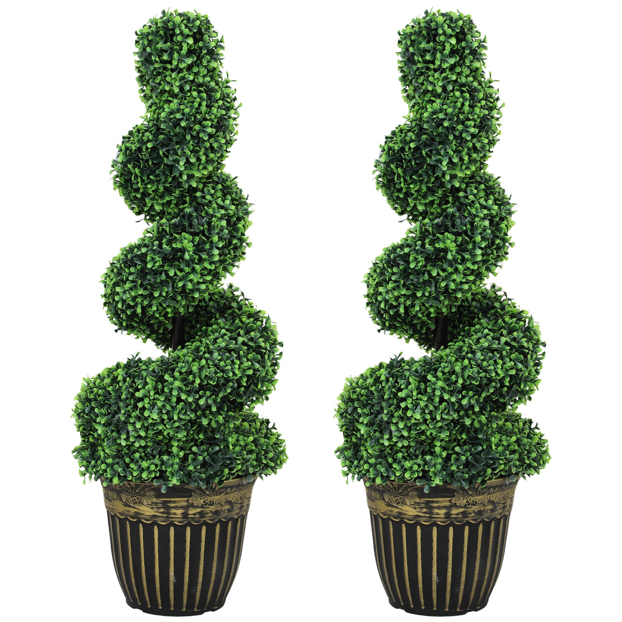 HOMCOM Set of 2 Artificial Plants, Topiary Spiral Boxwood Trees with Pot, for Home Indoor Outdoor Decor, 90cm