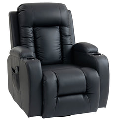 HOMCOM PU Leather Recliner Chair, Recliner Armchair with Extended Footrest, Cup Holders and Side Pockets, Black