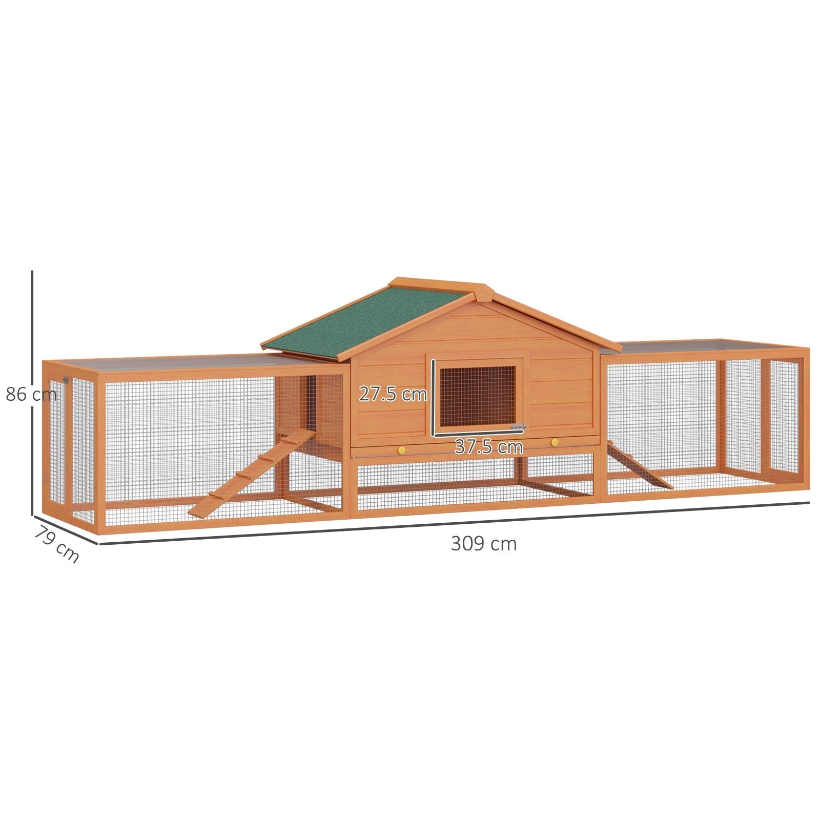 PawHut Wooden Guinea Pigs Hutches W/ Ramp-Golden Red
