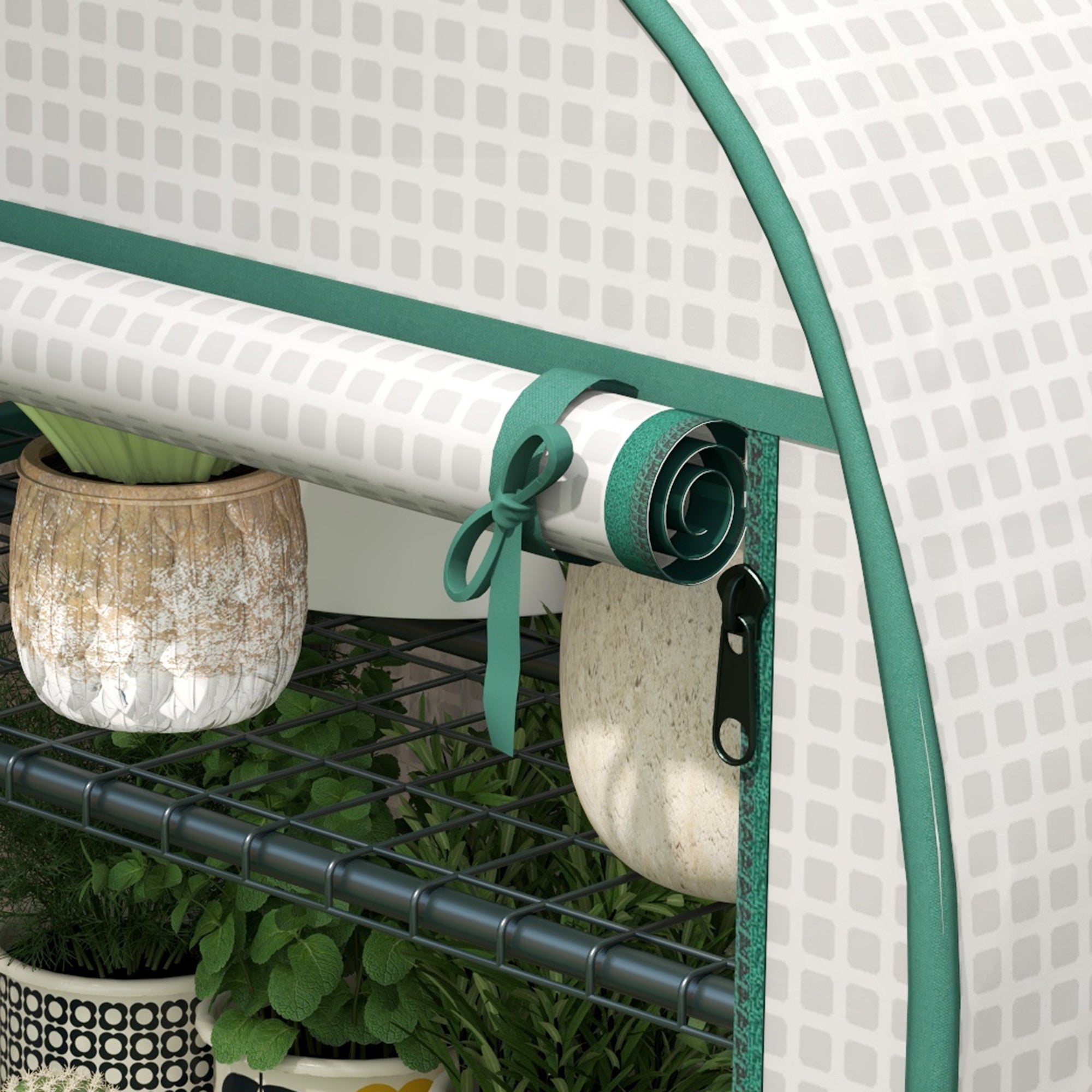 Outsunny 4 Tier Mini Greenhouse for Outdoor, Portable Gardening Plant Green House with Storage Shelf, Roll-Up Zipped Door, Metal Frame and PE Cover, 80 x 49 x 160cm, White