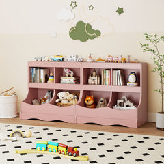 Multi-Bin Toy Storage Cabinet for Children's Room and Playroom-Pink