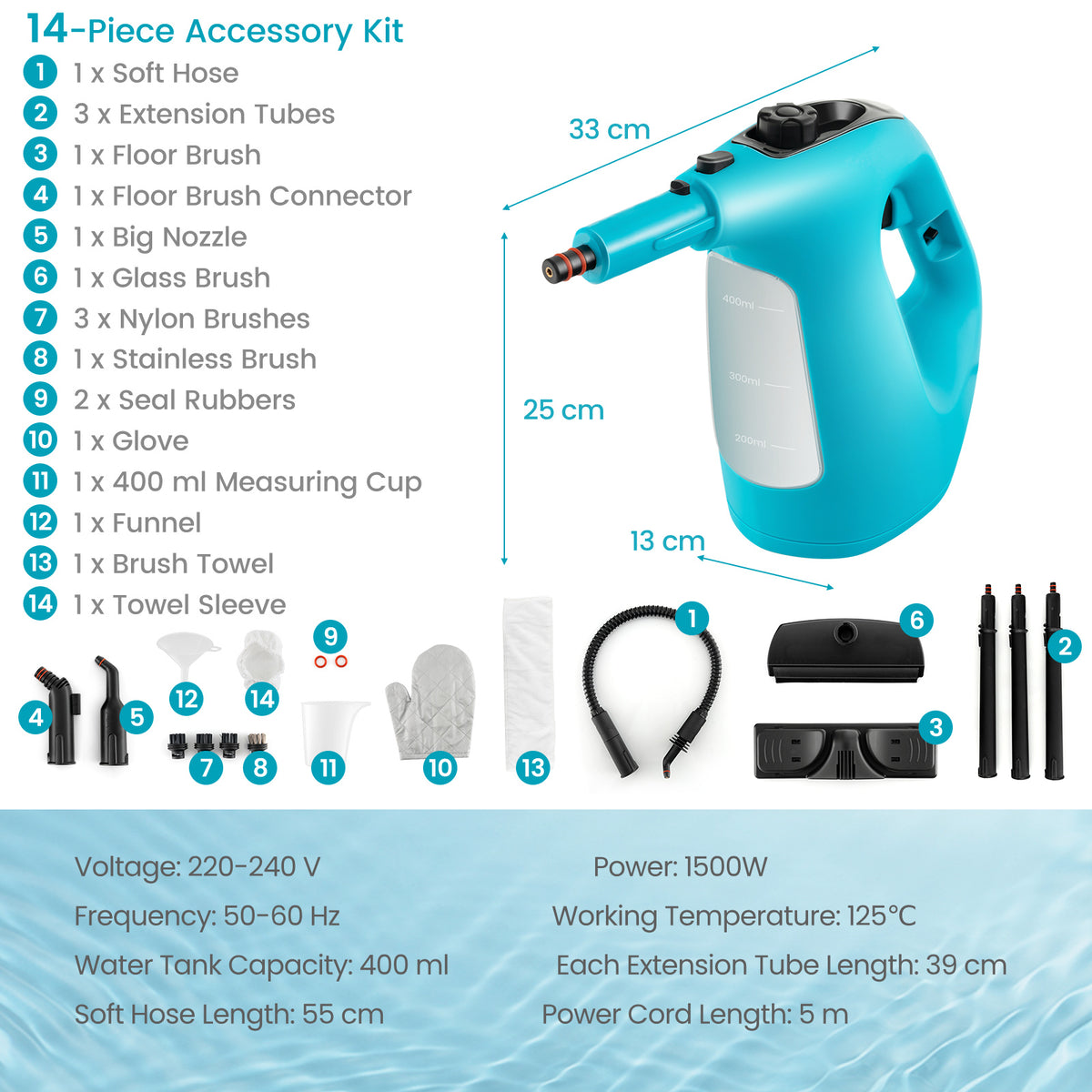 Multi-Surface Handheld Steam Cleaner with Safety Lock-Blue