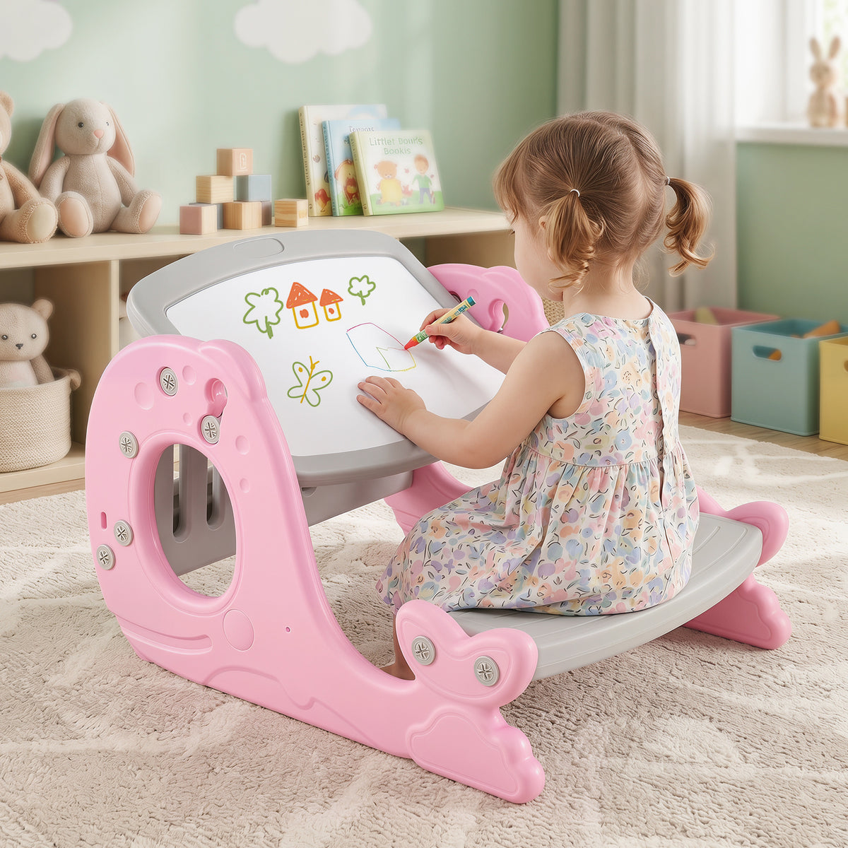 Multi-functional Convertible Kids Activity Table Set-Pink