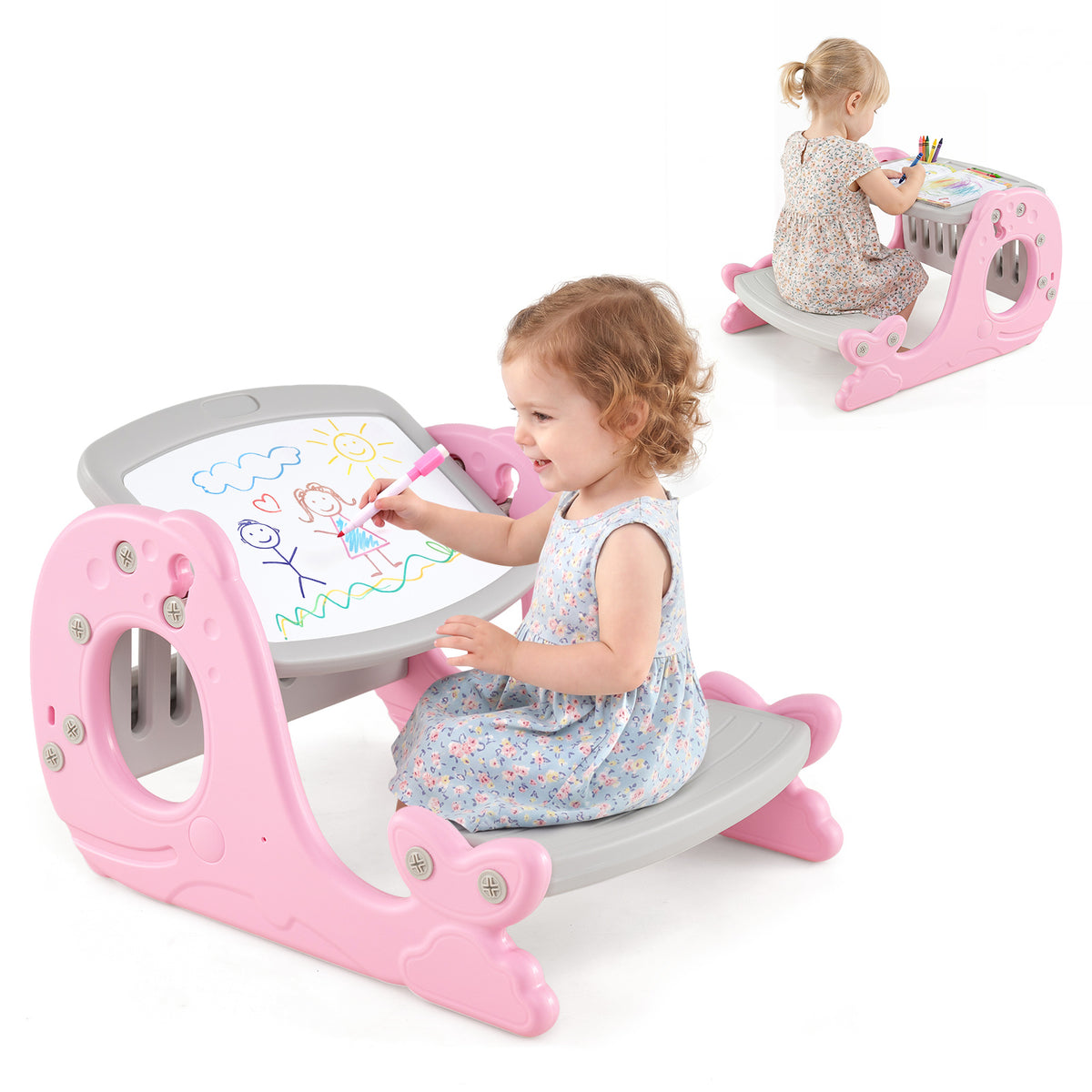 Multi-functional Convertible Kids Activity Table Set-Pink