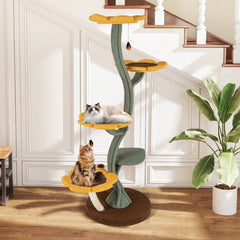 Multi-layer Cat Tower Sunflower Style with 4 Flower-shaped Platforms-Yellow