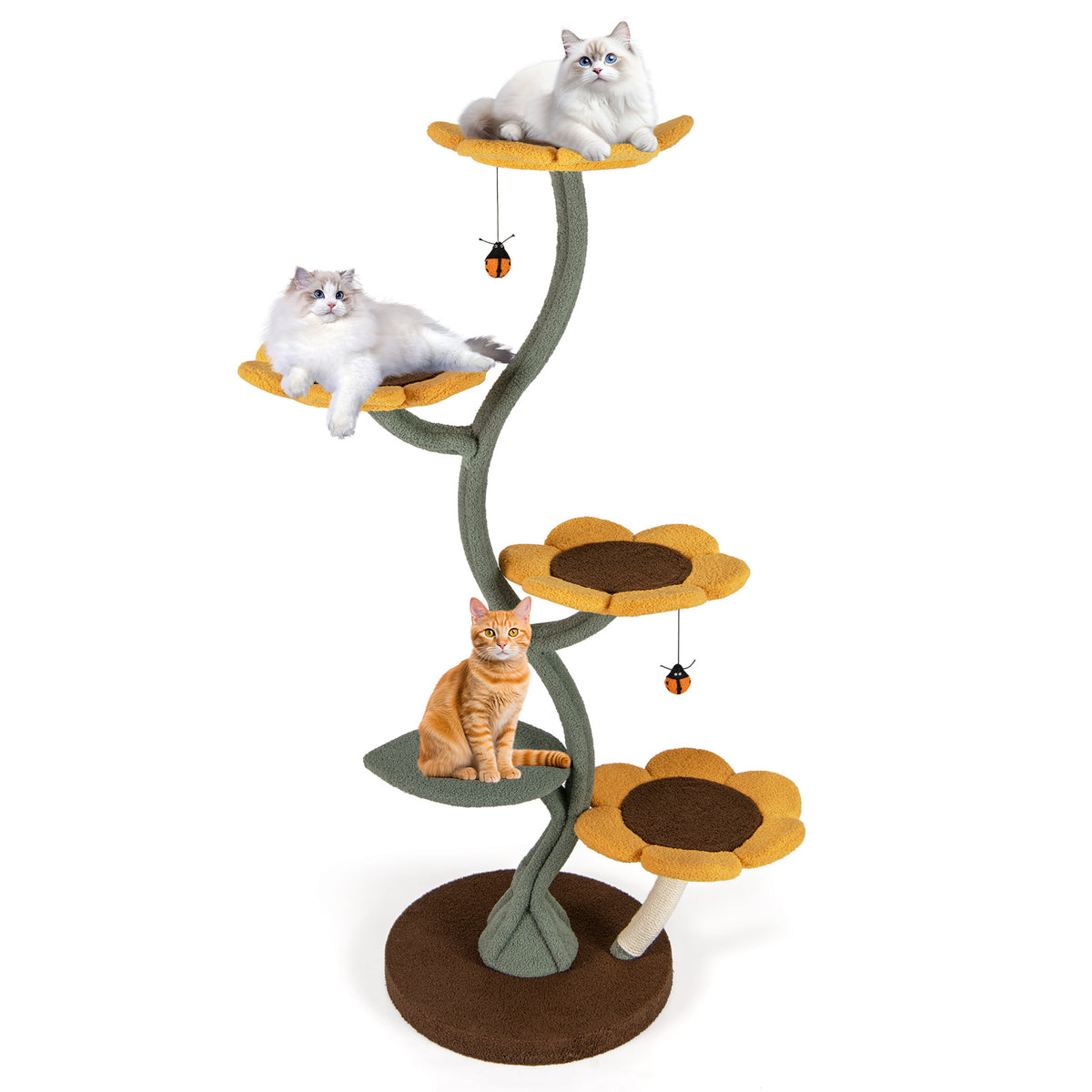 Multi-layer Cat Tower Sunflower Style with 4 Flower-shaped Platforms-Yellow