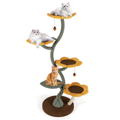 Multi-layer Cat Tower Sunflower Style with 4 Flower-shaped Platforms-Yellow