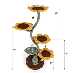 Multi-layer Cat Tower Sunflower Style with 4 Flower-shaped Platforms-Yellow
