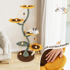 Multi-layer Cat Tower Sunflower Style with 4 Flower-shaped Platforms-Yellow