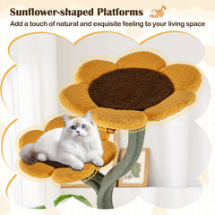 Multi-layer Cat Tower Sunflower Style with 4 Flower-shaped Platforms-Yellow