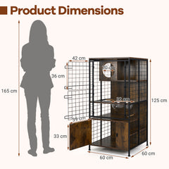Multi-level Cat Cabinet Cage Metal Frame with Cat Bowel and Cabinet