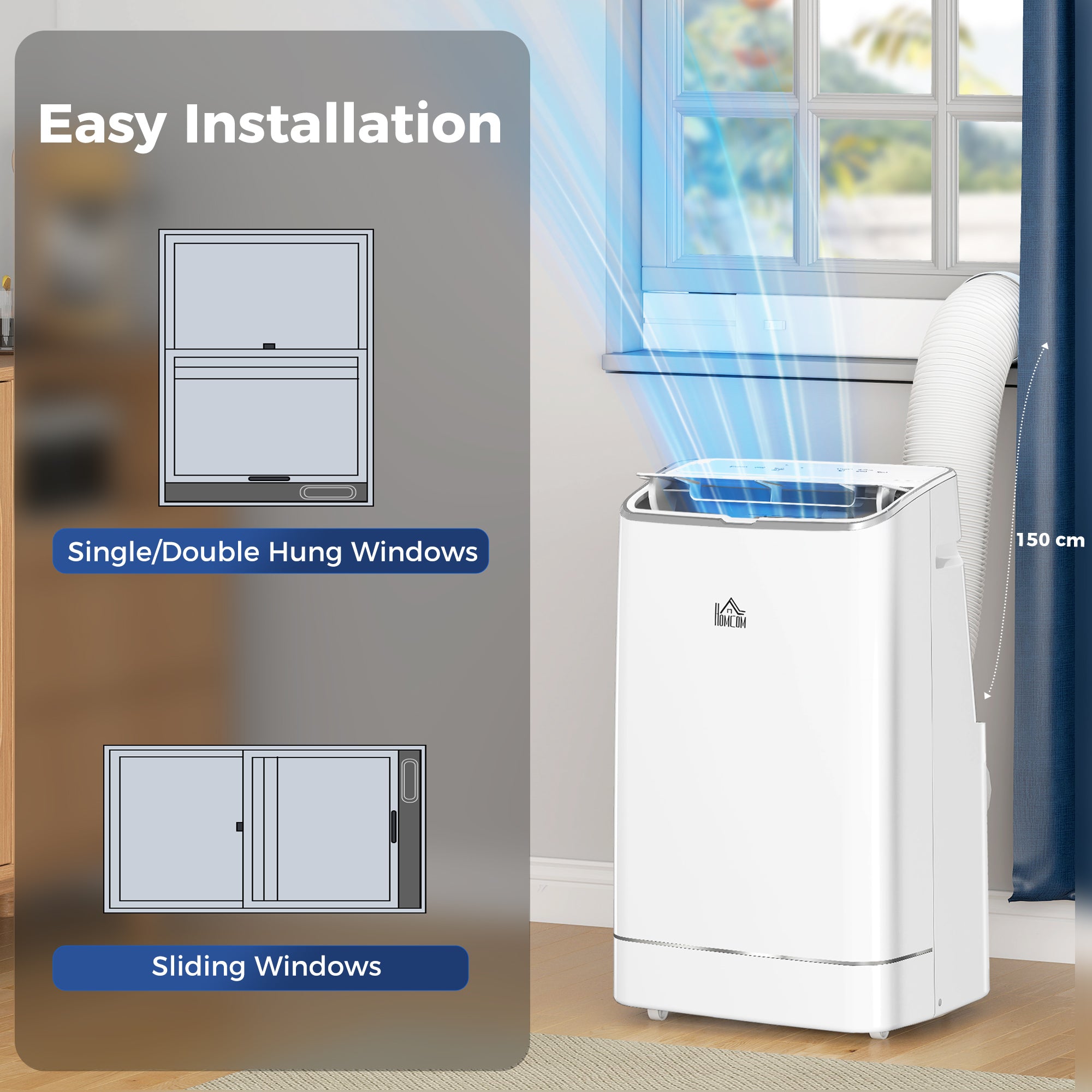 HOMCOM 14000 BTU Mobile Air Conditioner, Smart Home WiFi Compatible, with Heater, Cooler, Dehumidifier, Fan, 24H Timer