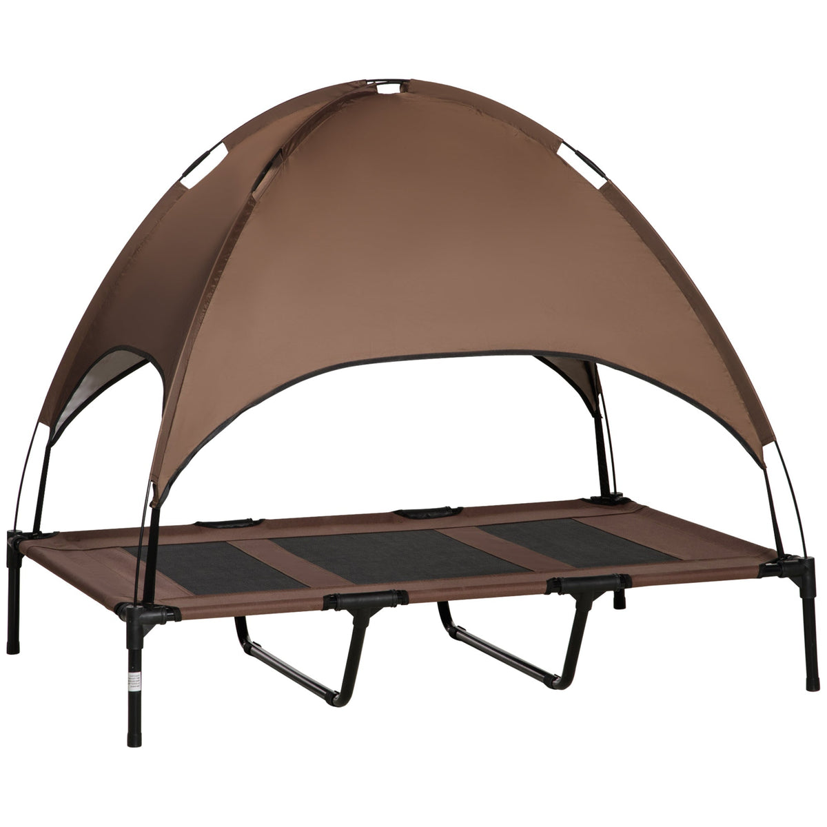 PawHut Outdoor Dog Bed with Removable Canopy, Portable Raised Dog Bed for Camping, Garden & Beach, Water-Resistant UV-Protection Mesh Pet Cot Sun Lounger, for XL Pets, 122 x 92 x 108 cm, Brown