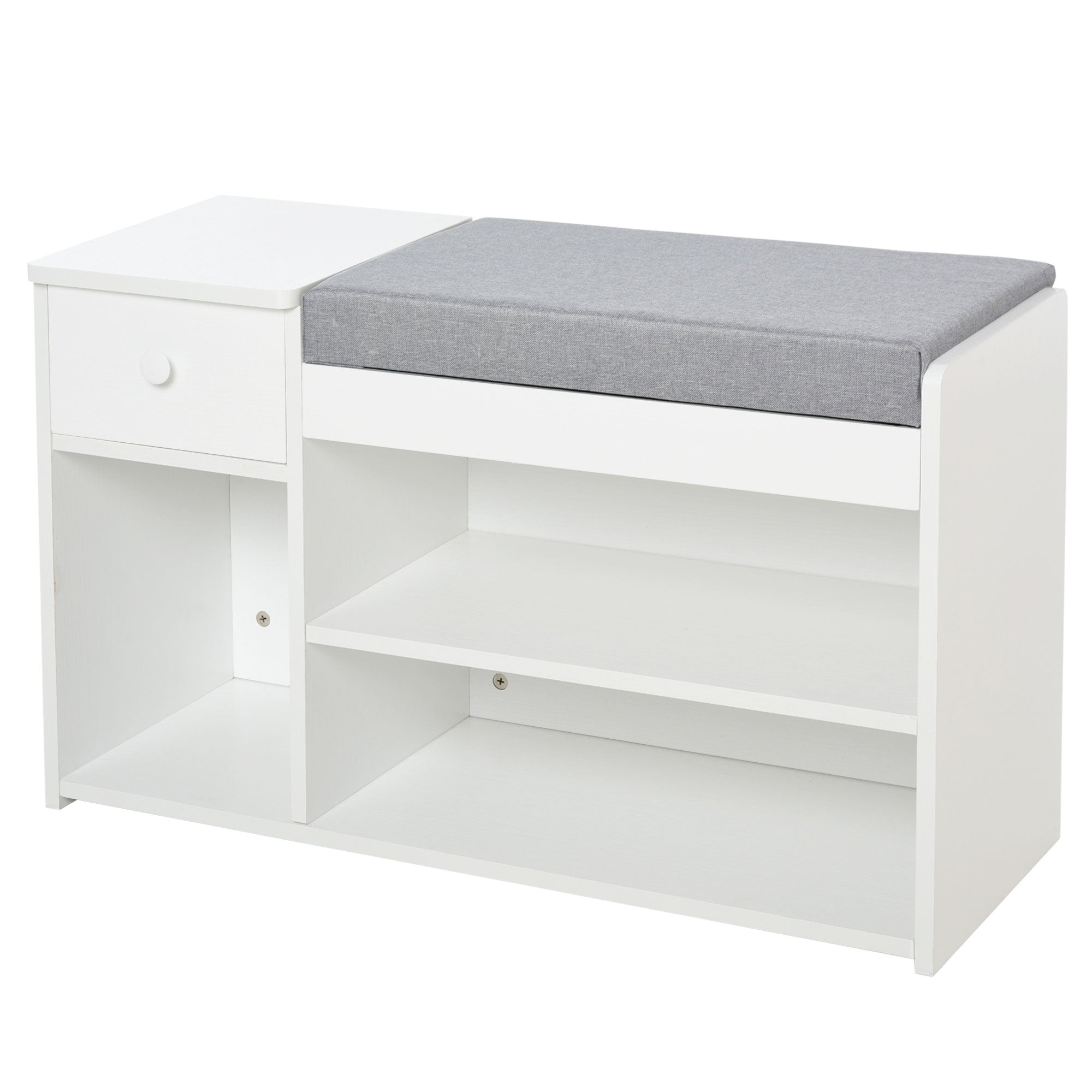 HOMCOM Multi-Storage Shoe Bench w/ Drawer 3 Compartments Cushioned Home Organisation Furniture Tidy Boots Hallway Entryway White