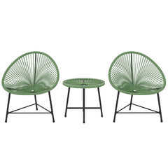 Outsunny Rattan Bistro Set with Acapulco Chairs and Glass Table, Green