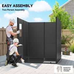 Outsunny 6 x 6 ft Plastic Garden Shed, Wood-Effect Outdoor Storage Shed with Floor, Windows, Lockable Doors and Vents, Dark Grey