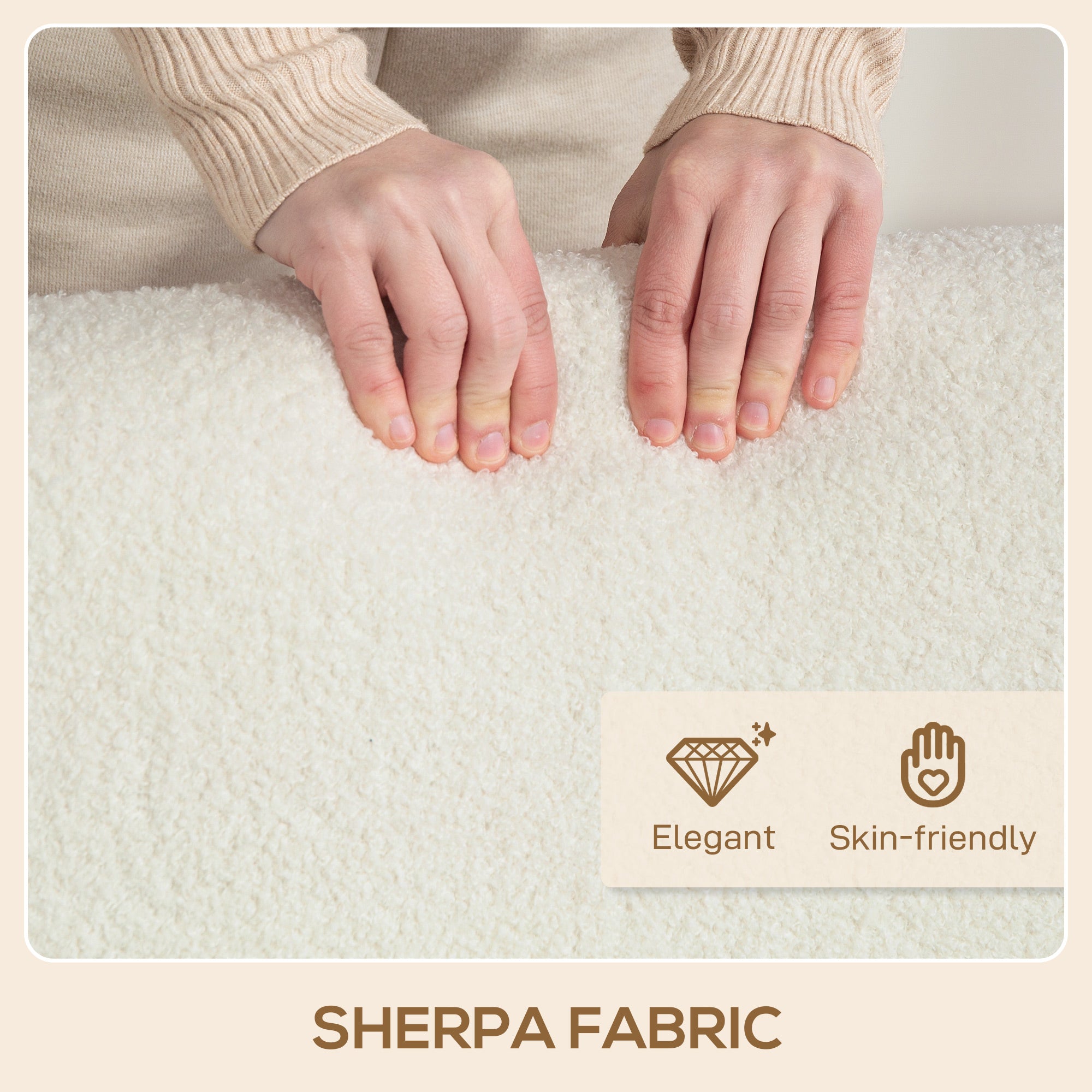 HOMCOM Small Sherpa Fabric 2 Seater Sofa Settee - Cream White