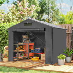 Outsunny 8 x 6 ft Outdoor Garden Storage Shed, Waterproof Bike Tent with Roll-Up Zipper Door