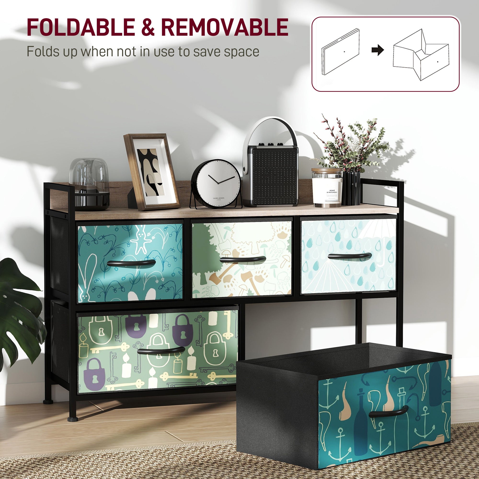 HOMCOM 5-Drawer Chest of Drawers - Blue