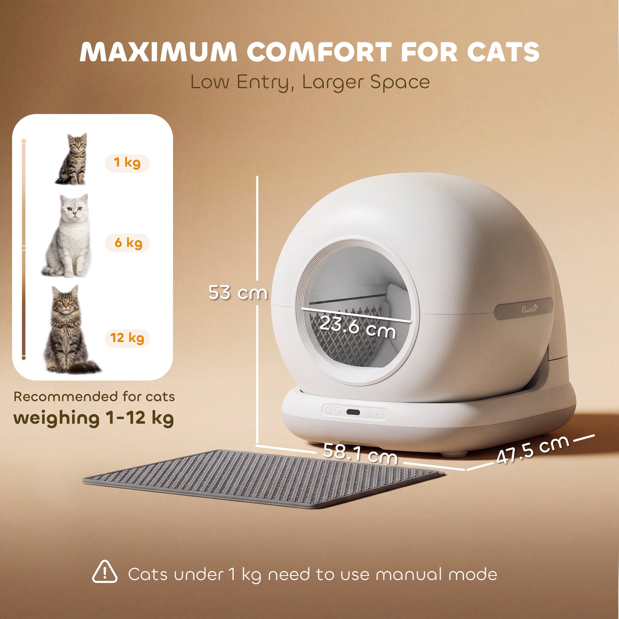 PawHut 72L Self Cleaning Cat Litter Tray Automatic Cat Litter Box APP Control for Multiple Cats