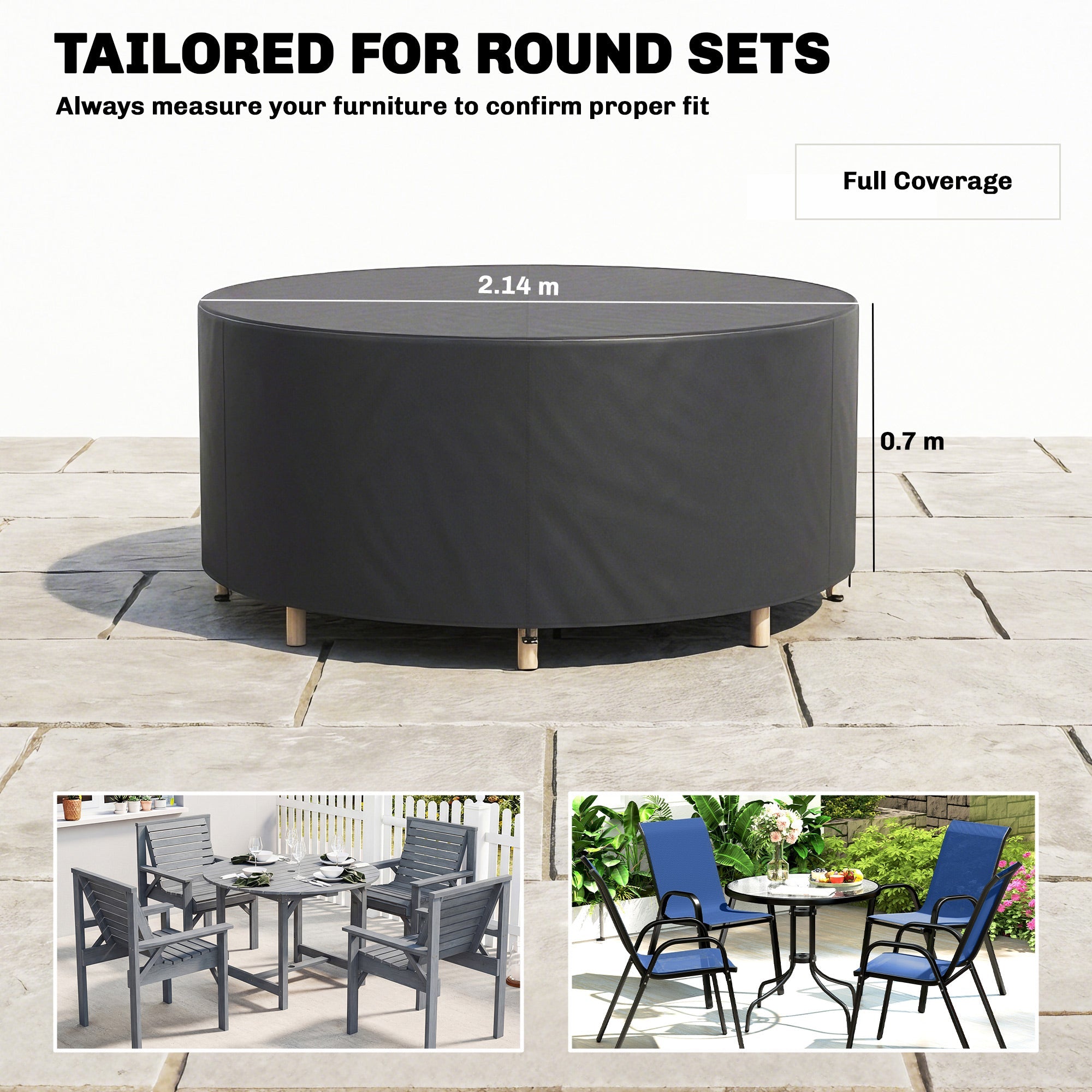 Outsunny Round Garden Furniture Cover, Waterproof Garden Table Cover, 420D Heavy Duty Oxford for Outdoor, Î¦214 x 70 cm, Black