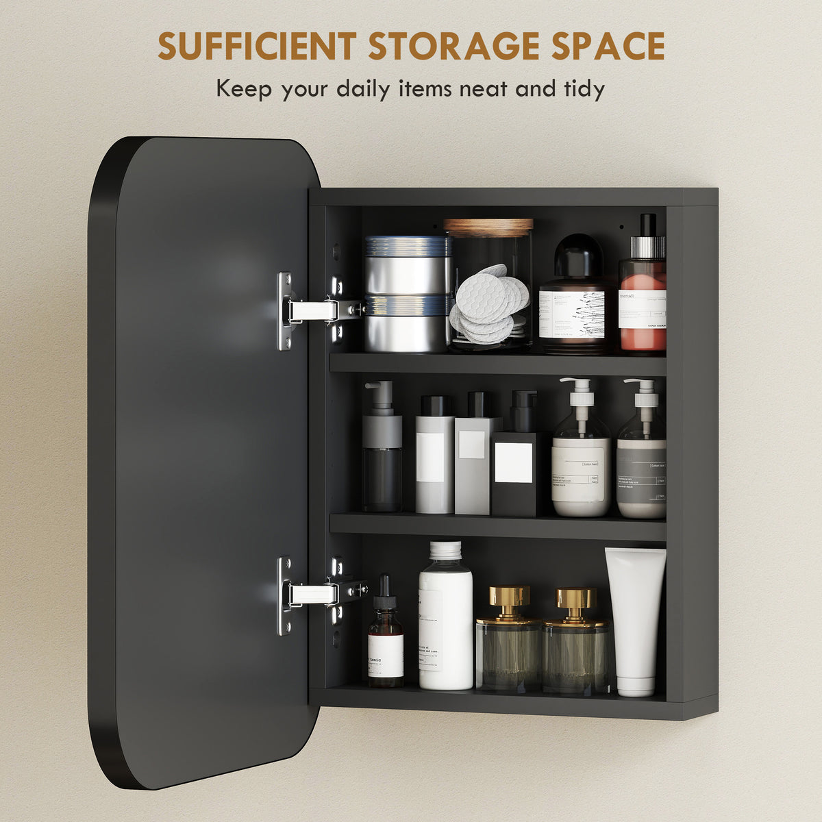 HOMCOM Bathroom Medicine Cabinet with Mirror, Bathroom Wall Cabinet with Adjustable Shelves, Soft Close Hinges, Black