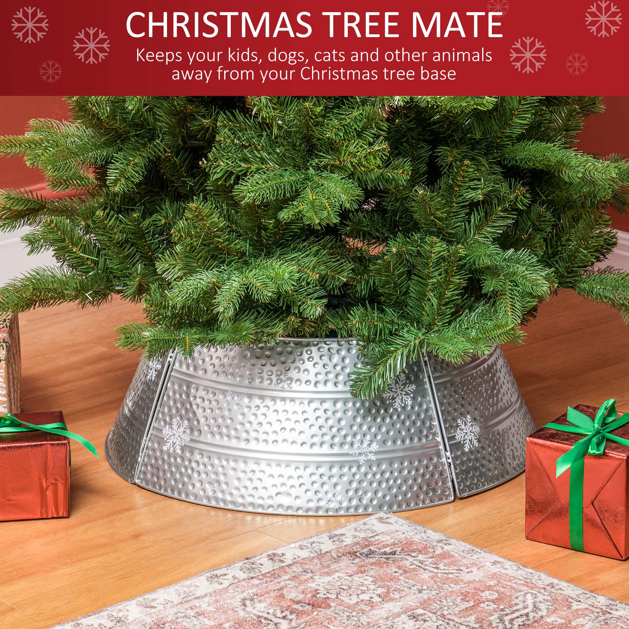 HOMCOM 66cm Hammered Steel Christmas Tree Base Collar