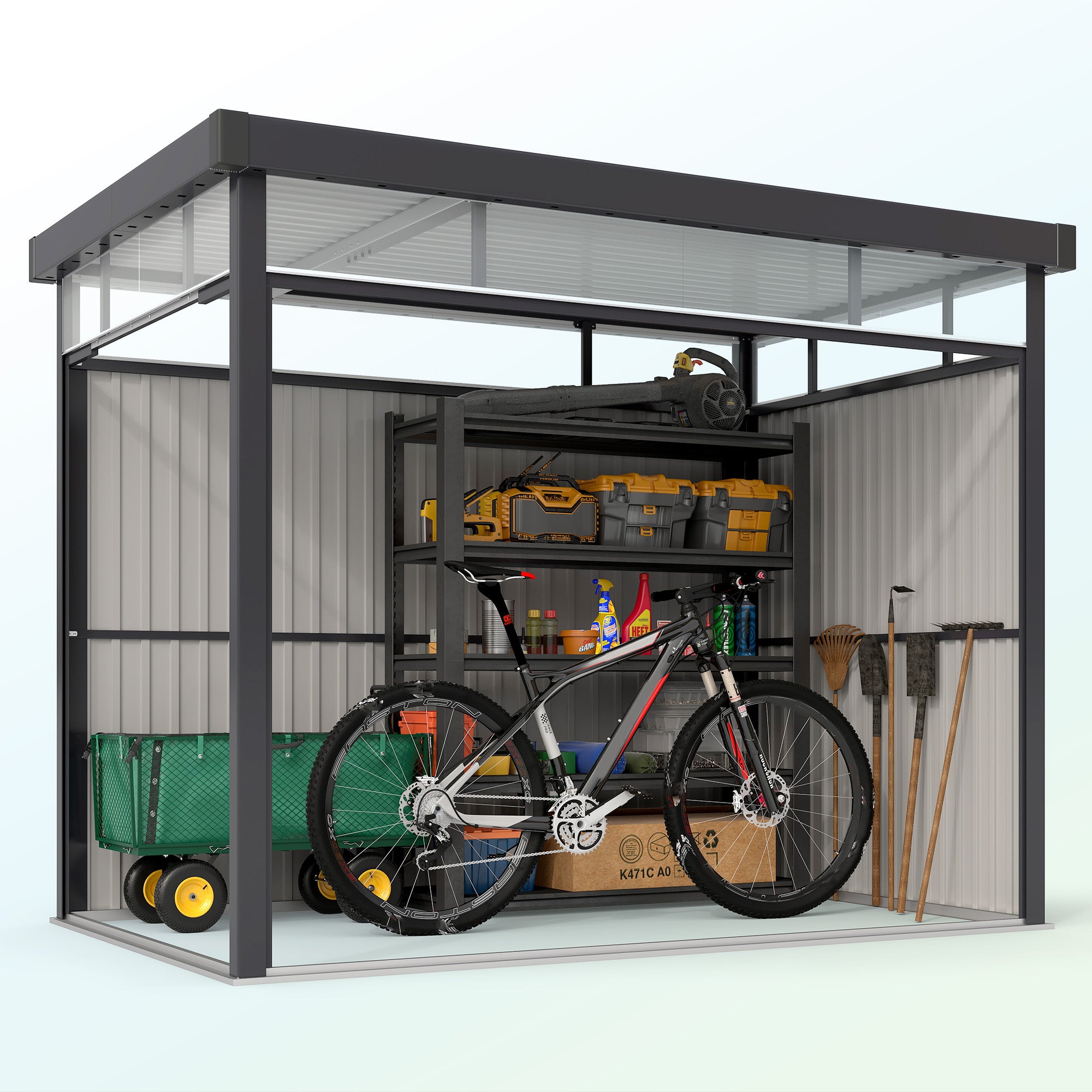 Outsunny 5.3 x 8.5ft Galvanised Steel Garden Shed, Metal Shed with Roof Windows, Leakage Holes and Lockable Wide Door for Outdoor Patio Tool Storage