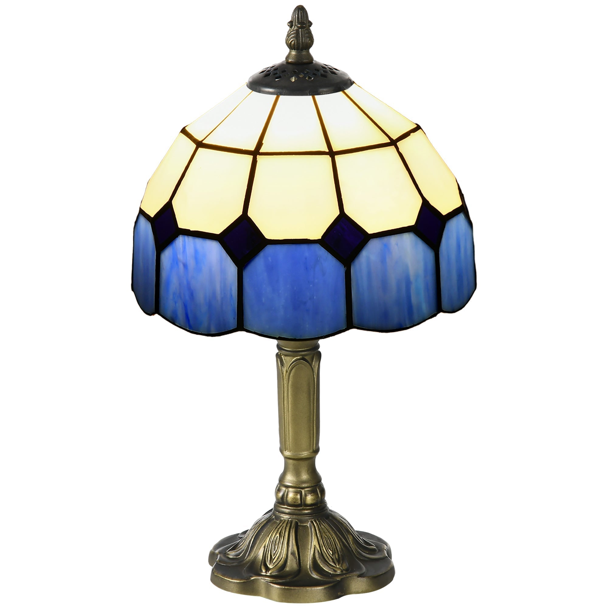 HOMCOM Handmade Stained Glass Table Lamp, Antique Bedside Lamp for Bedroom, Living room, Home, Nightstand, Decorative Night Light, Blue