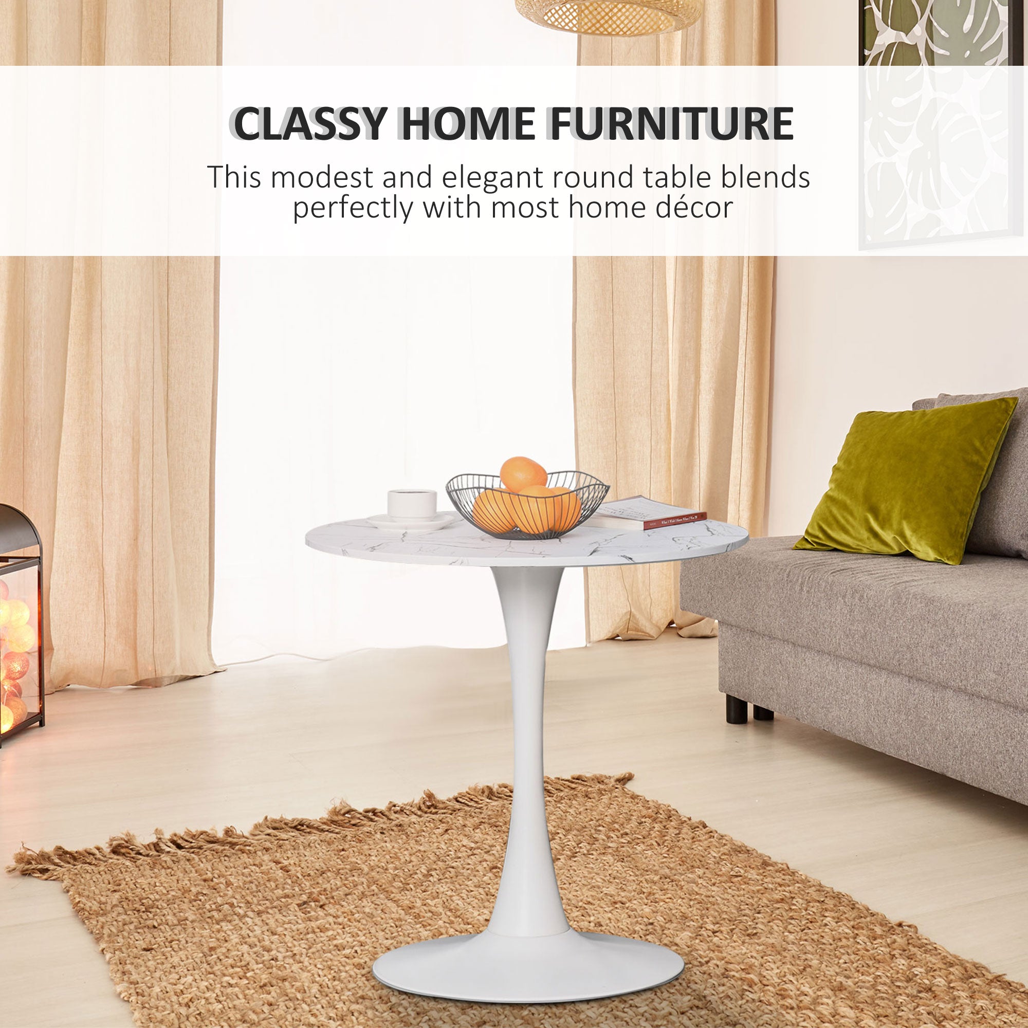 HOMCOM Modern Round Dining Table Leisure Coffee Bistro Table with Metal Base for Kitchen & Dining Room White