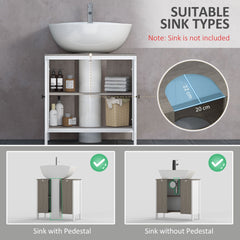 kleankin Modern Bathroom Sink Cabinet, Floor Standing Under Sink Cabinet, Freestanding Storage Cupboard with Adjustable Shelf, Double Doors, Antique White