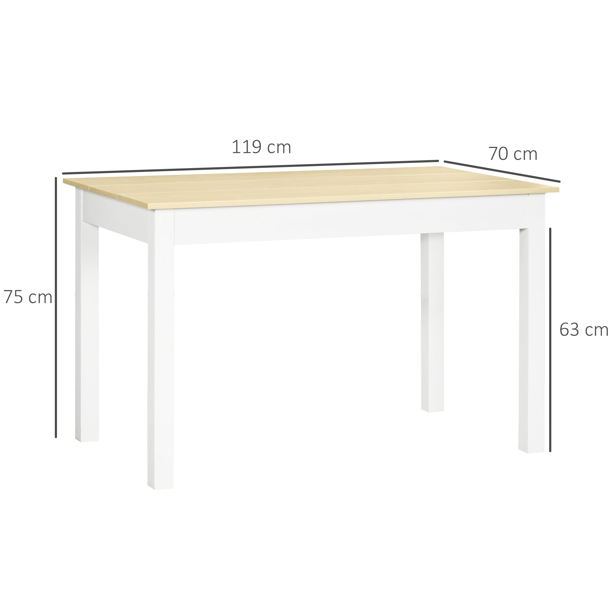 HOMCOM Dining Table for 4 to 6, 120L x 70W x 75Hcm, Modern Kitchen Table with Wood Effect Tabletop, Thick Legs, for Dining Room, Kitchen, Living Room, Oak