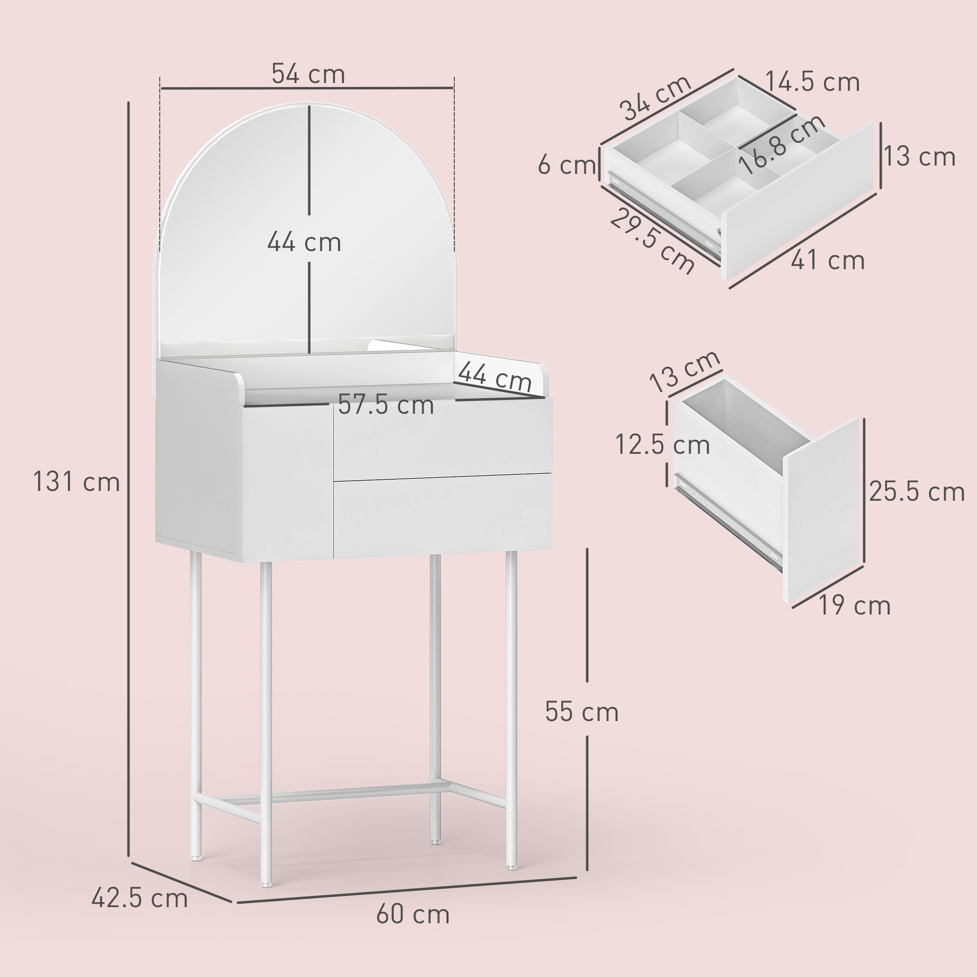 HOMCOM Three Drawer Compact Dressing Table - White