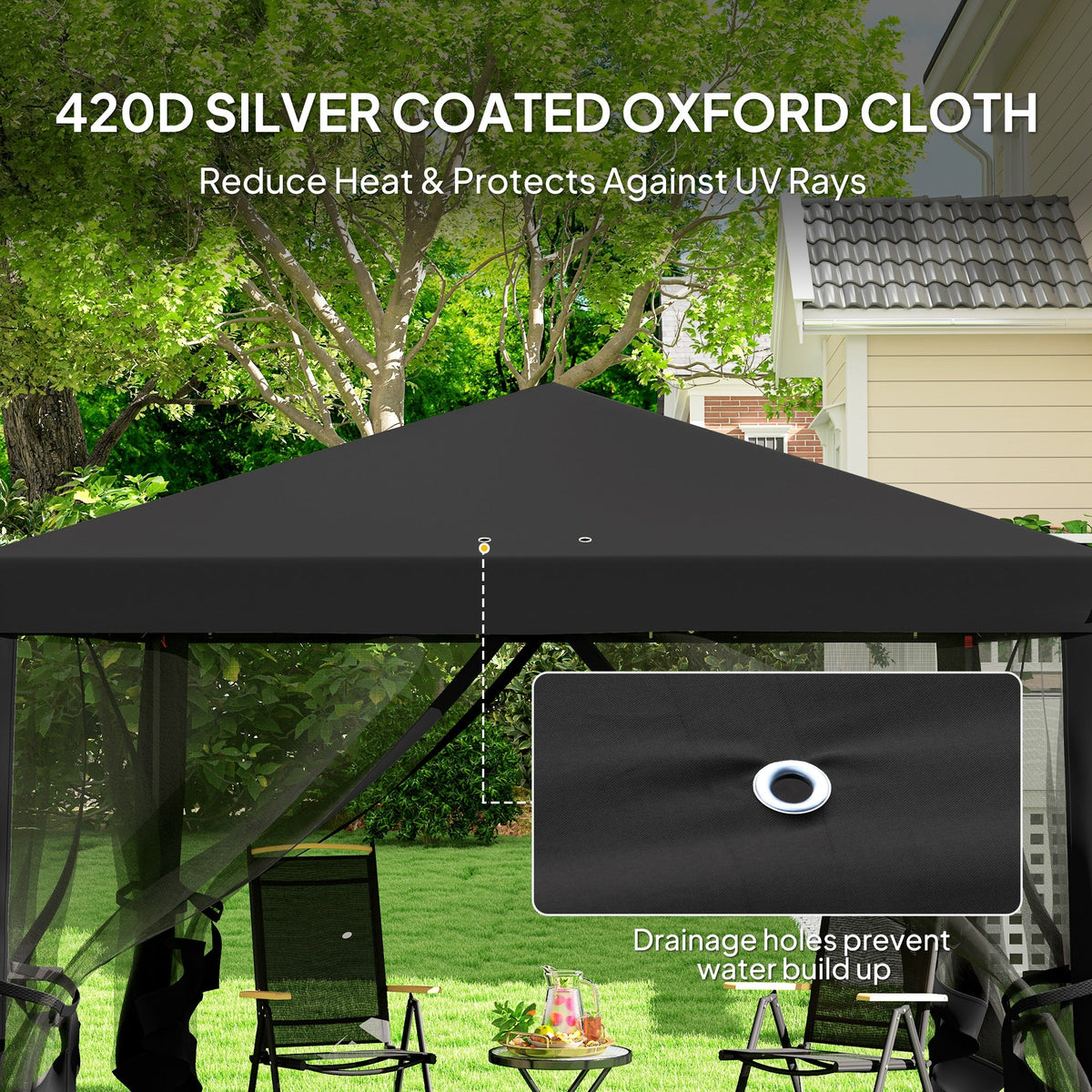 Outsunny 3 x 3Êm Pop Up Gazebo, 420D Garden Tent Canopy with Removable Mesh Sidewall Netting, Carry Bag for Garden Patio