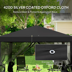 Outsunny 3 x 3Êm Pop Up Gazebo, 420D Garden Tent Canopy with Removable Mesh Sidewall Netting, Carry Bag for Garden Patio
