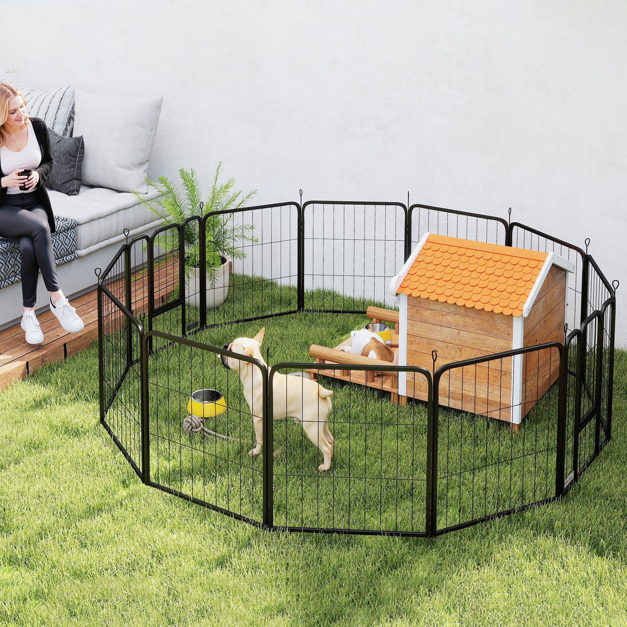 PawHut 12-Panel Solid Dog Playpen with Doors, for Medium Dogs, 80cm High, Black