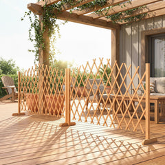 Outsunny 2 Pack Expanding Fence Panels, Wooden Freestanding Garden Fence with Stable Feet, 180 x 30 x 103cm, Brown