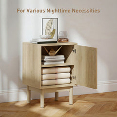 HOMCOM Rattan Bedside Table for Bedroom - Natural Wood