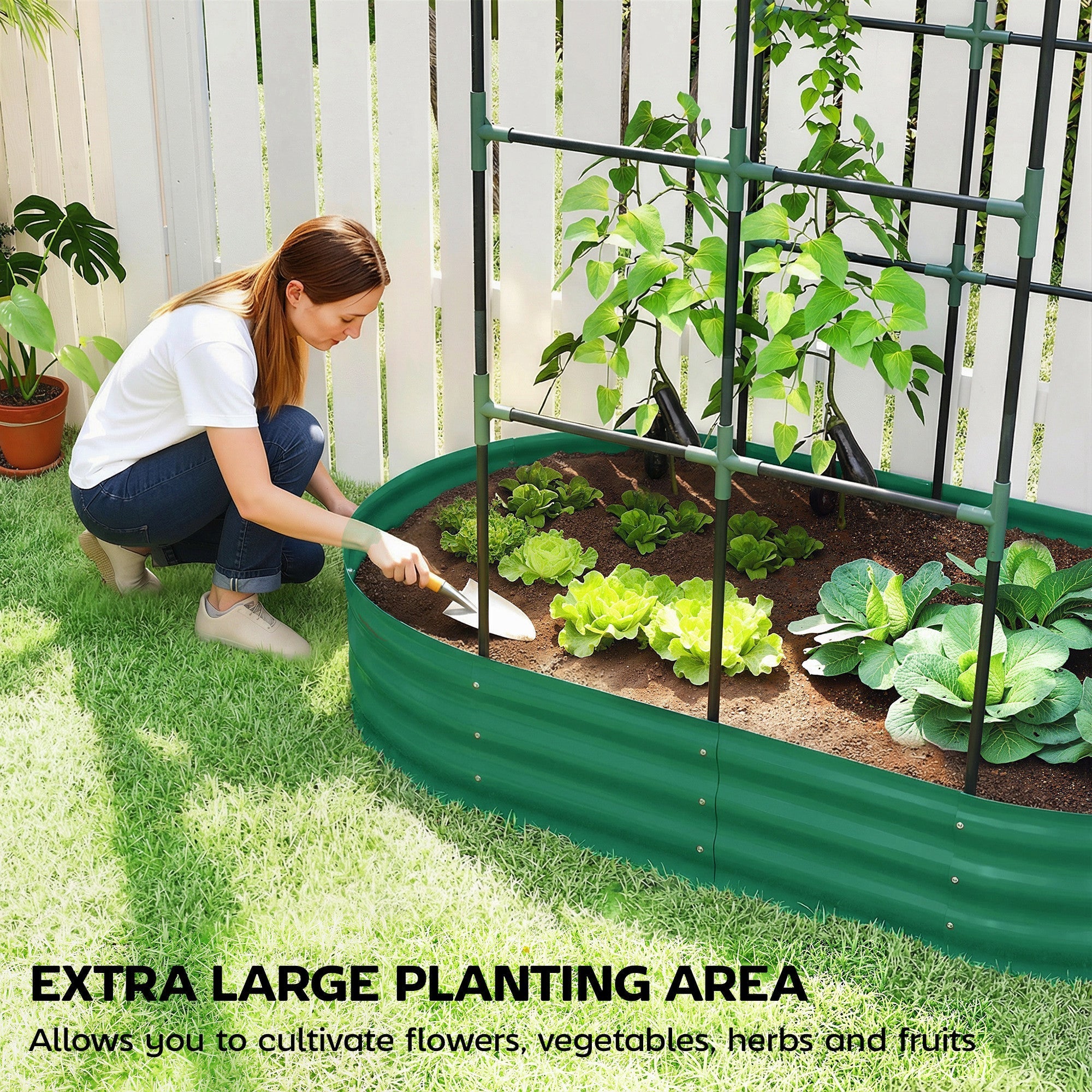 Outsunny Galvanised Raised Garden Bed with Arched Trellis, 5 x 3 x 6ft Metal Raised Bed for Garden with Open Bottom, Green