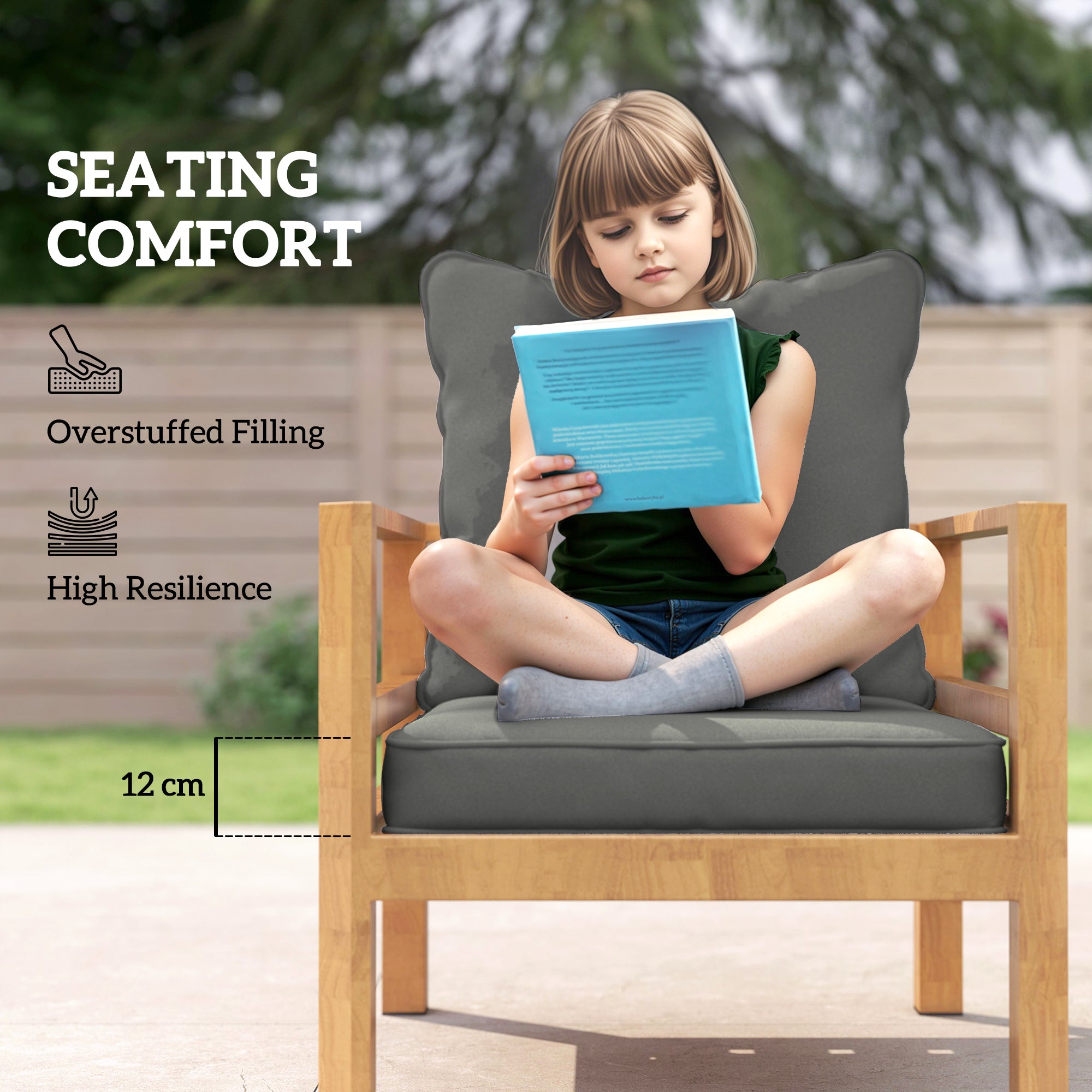 Outsunny Seat and Back Padded Cushion Set, CUSHION ONLY - Charcoal Grey