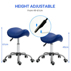 HOMCOM Saddle Stool, Height Adjustable Salon Chair for Massage Spa, Faux Leather, Dark Blue