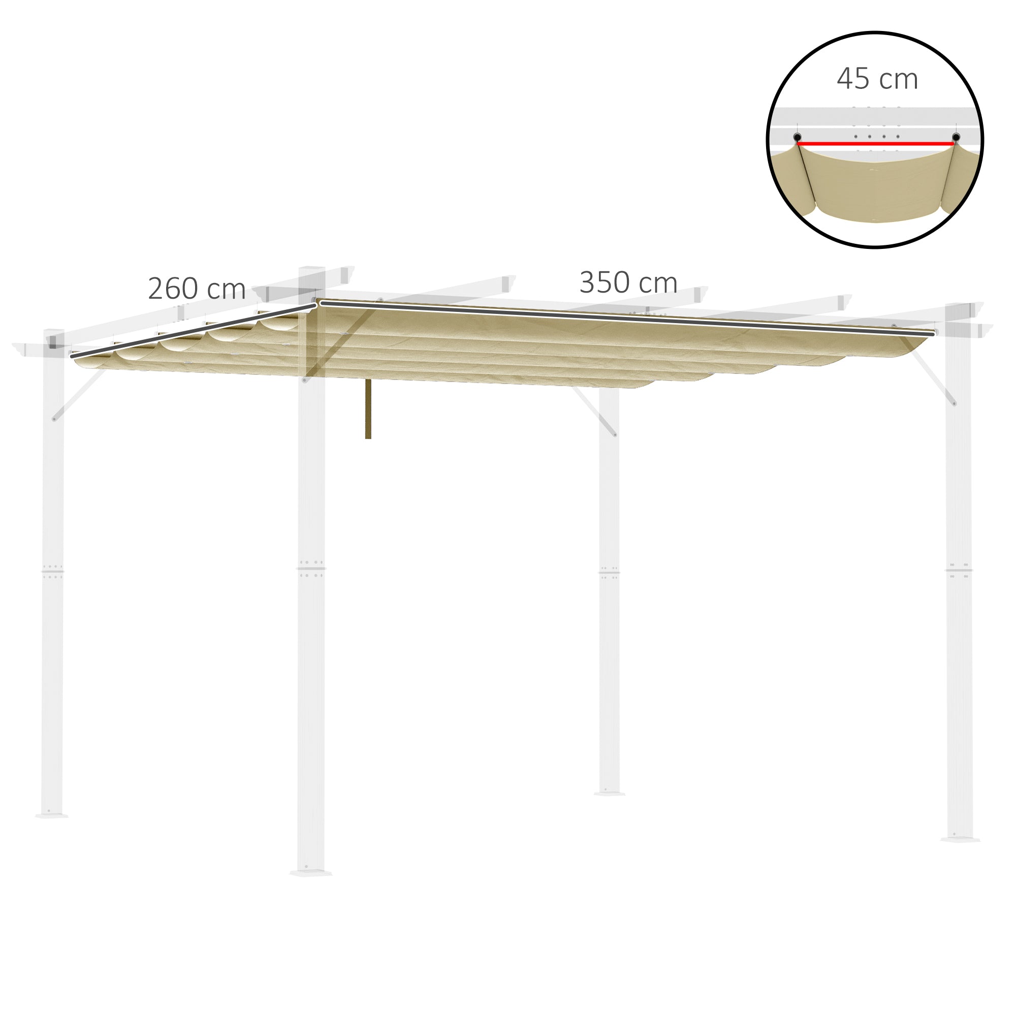 Outsunny Retractable Pergola Cover, 3.5 x 2.6 m Replacement Canopy Fabric for 4 x 3 m Frame, Roof Top Only, Beige