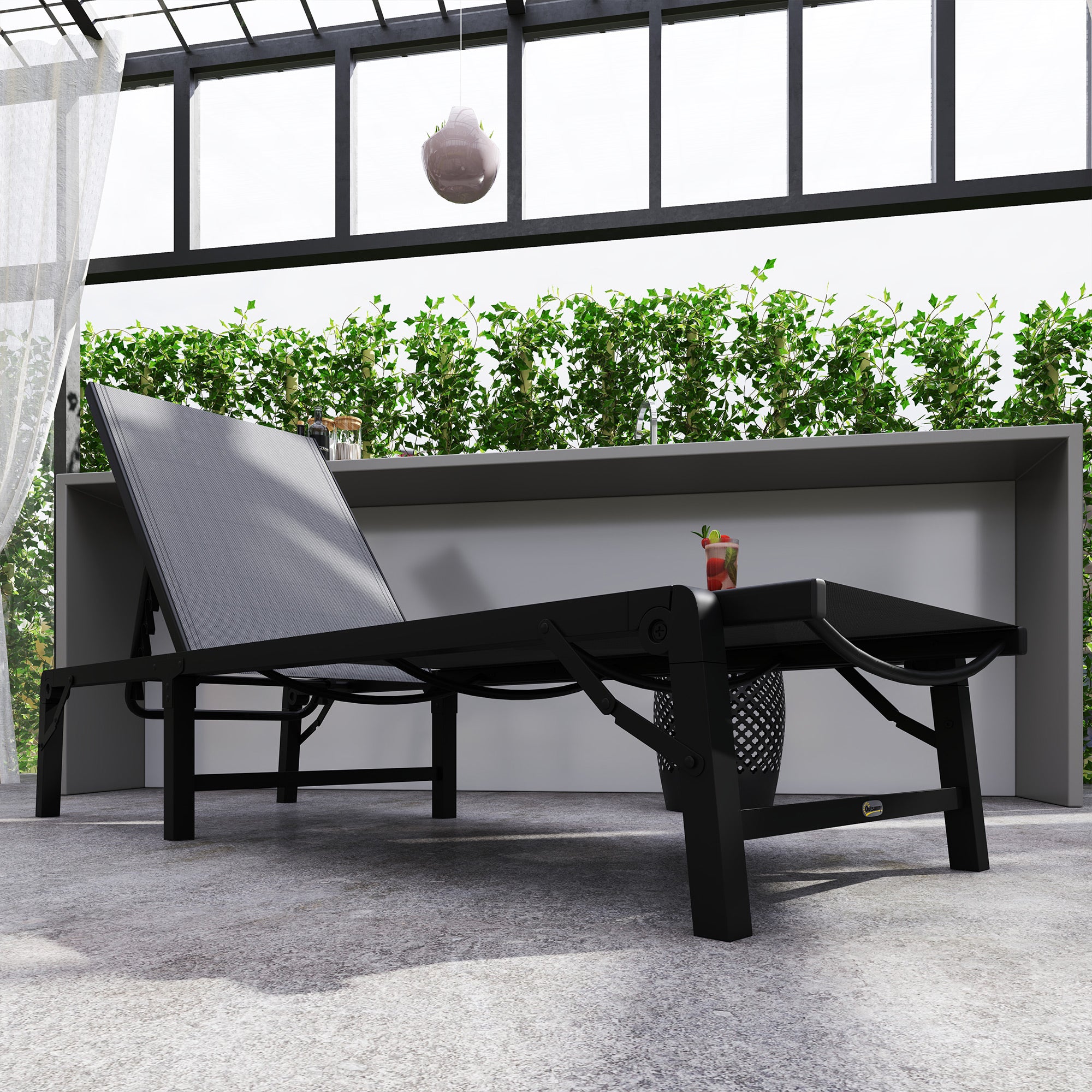 Outsunny Folding Sun Lounger, 5-Position Adjustable Reclining Garden Lounger, Garden Chaise Lounge Sunbed Recliner Chair with Steel Frame for Beach, Porch, Patio, Camping, Light Grey