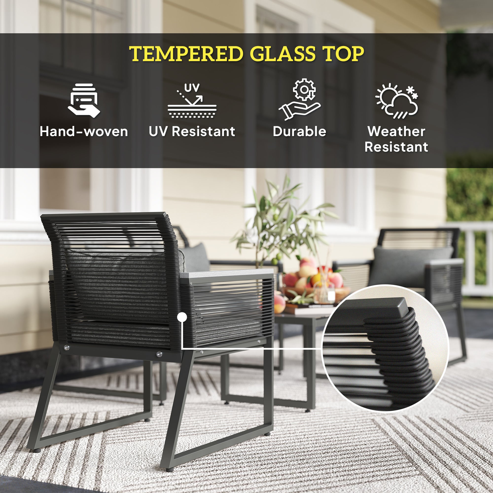 Outsunny 4 Pieces Rattan Garden Furniture Set - Charcoal Grey
