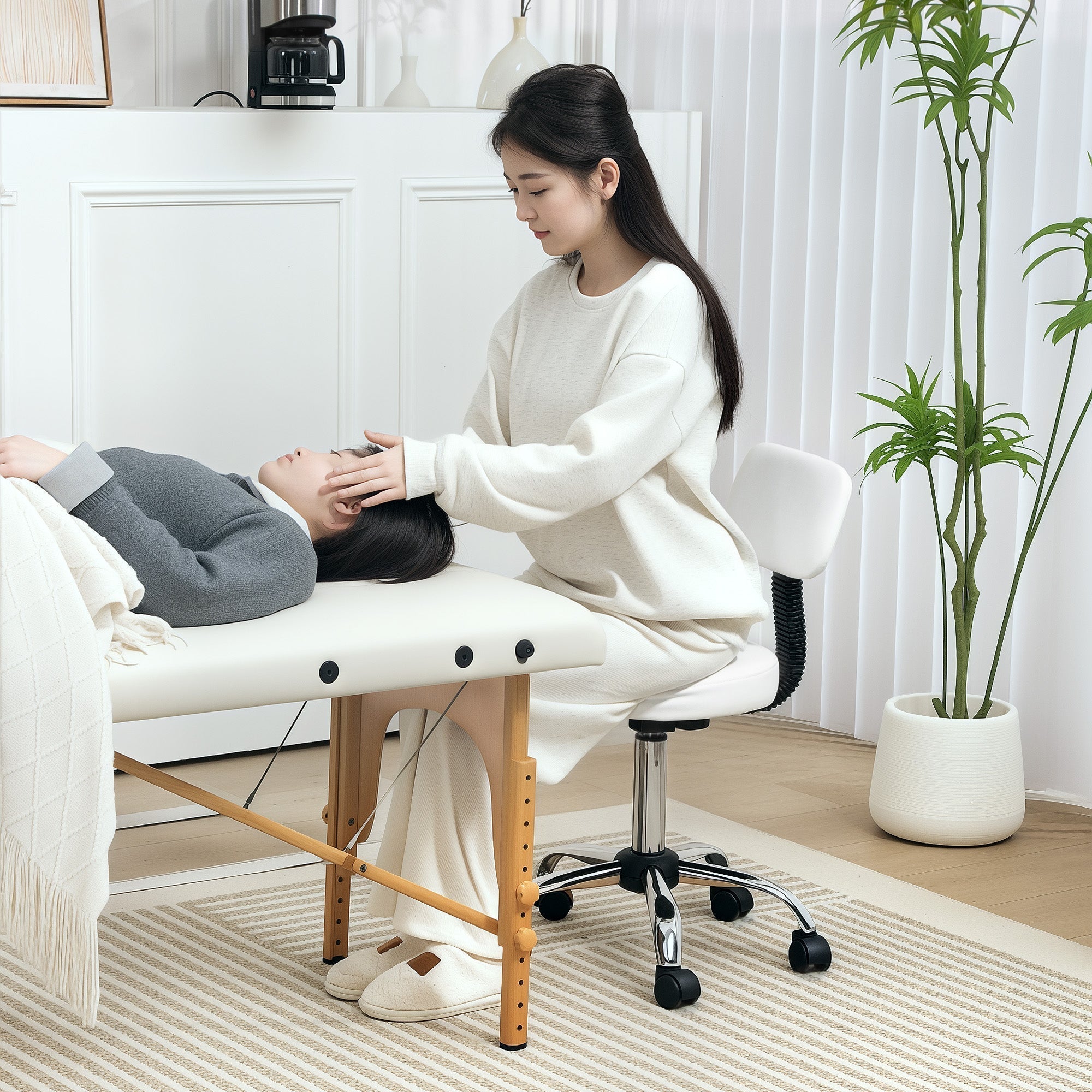 HOMCOM 360 Swivel Seat Salon Stool - White