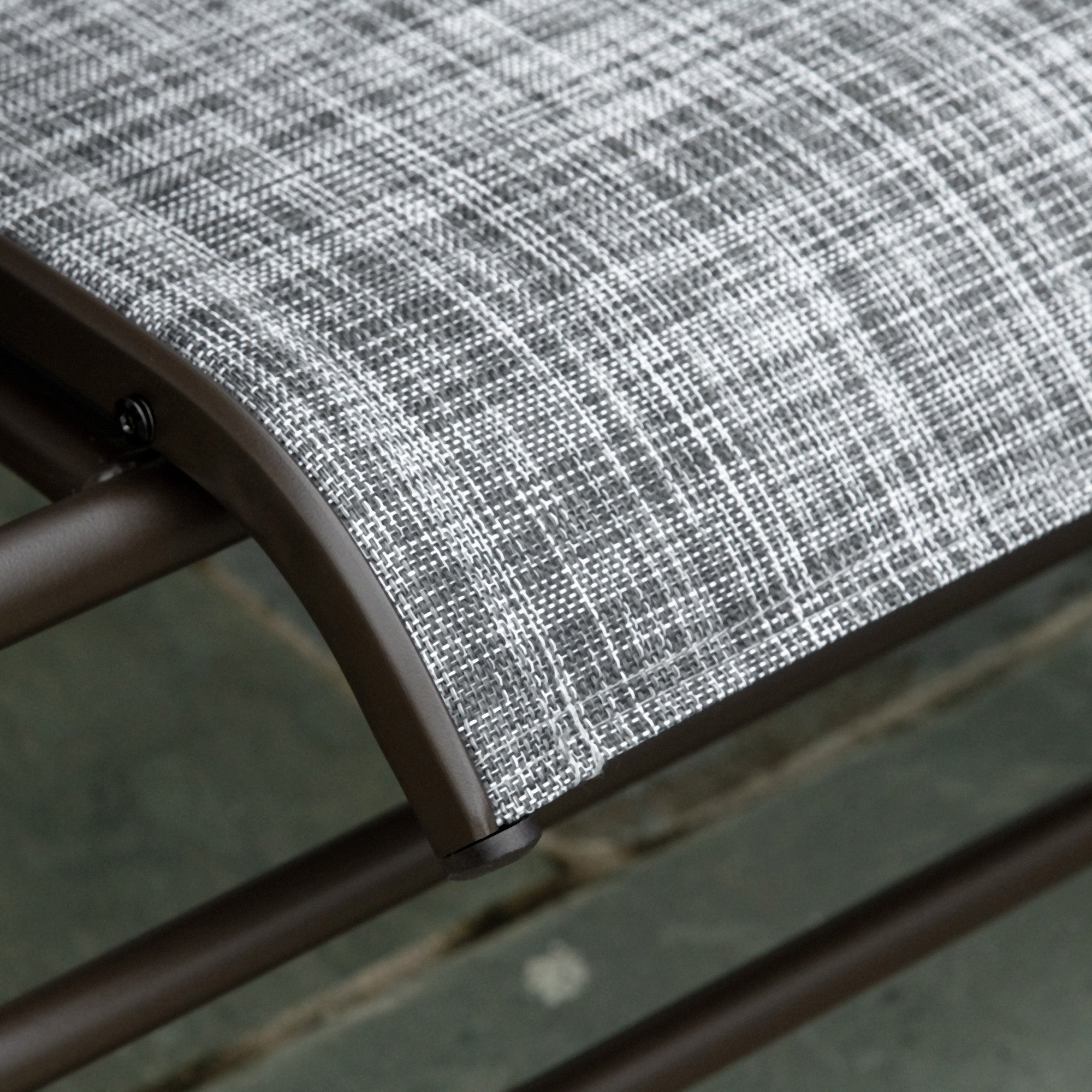 Outsunny 2 Seats Garden Glider Bench, Metal Frame Loveseat with Glass Top Centre Table, Porch Rocking Glider for 2 Person, for Deck, Patio, Brown/ Grey